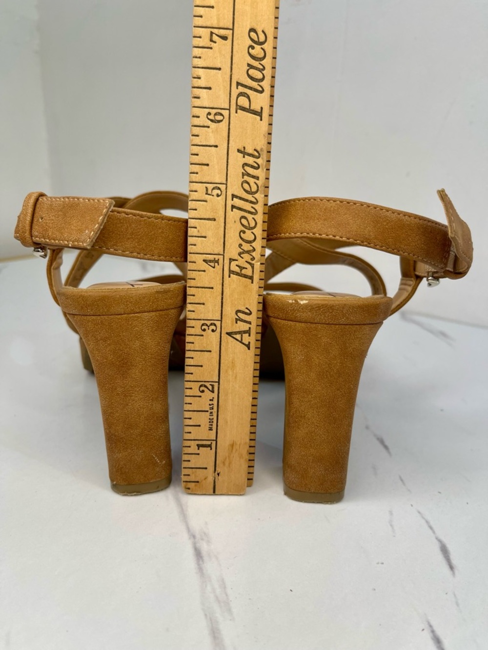Abella Suede Crisscross Platform Block Heels Sandals in Camel Brown Size 7M - Picture 6 of 9